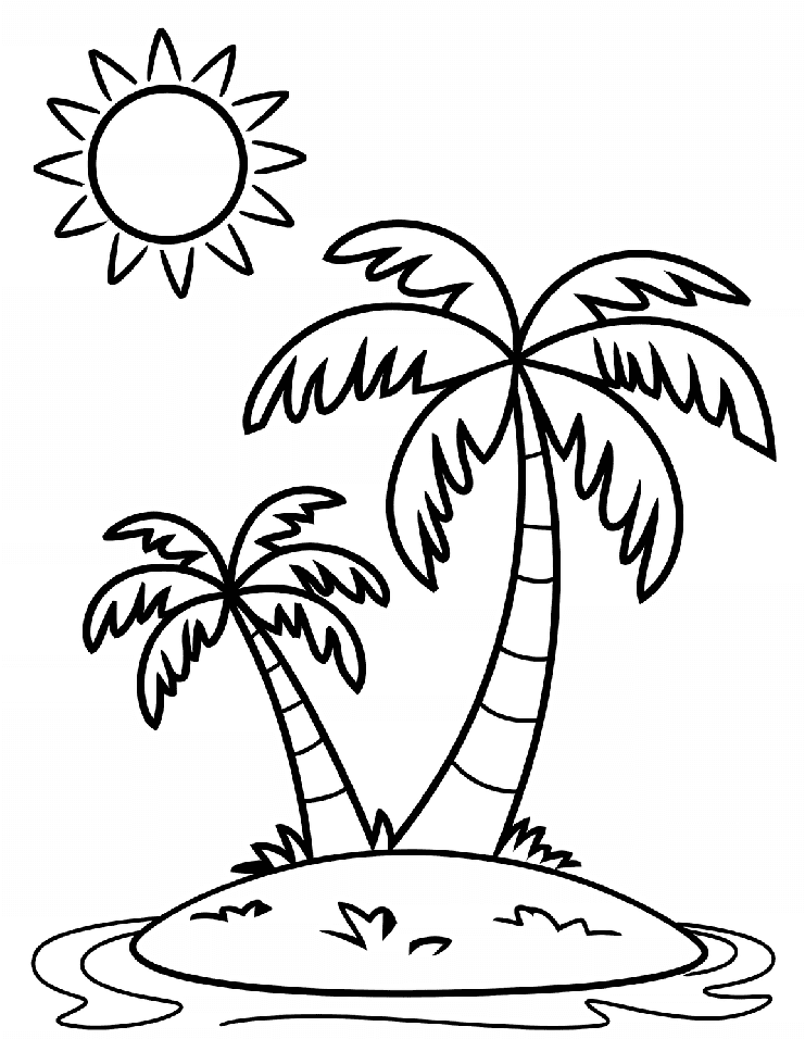 ระบายสี ต้นปาล์มและดวงอาทิตย์