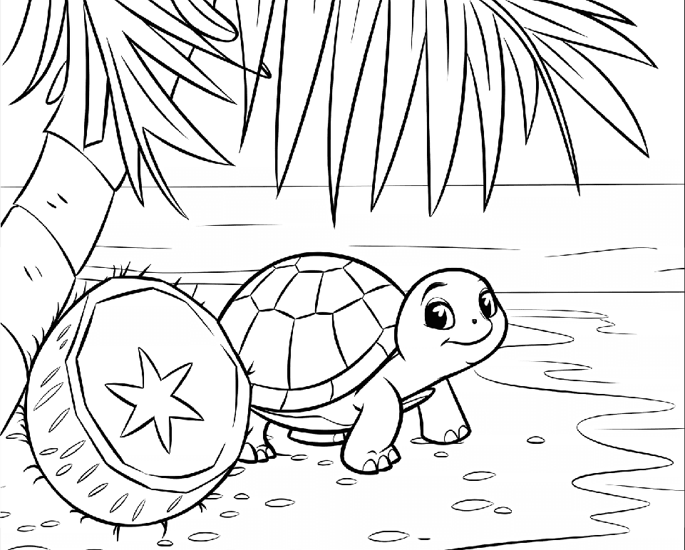 ระบายสี ต้นปาล์มและเต่า