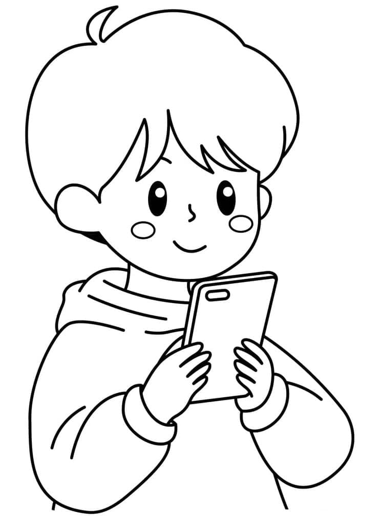 ระบายสี เด็กชายกำลังใช้โทรศัพท์