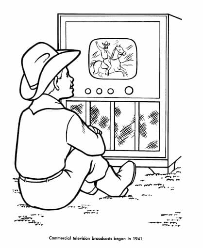 ระบายสี เด็กชายกำลังดูทีวี