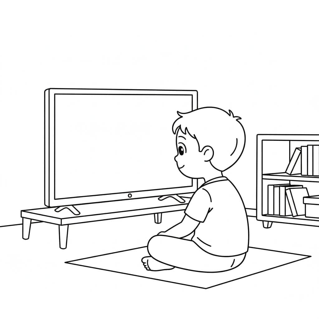 ระบายสี เด็กชายตัวน้อยดูทีวี