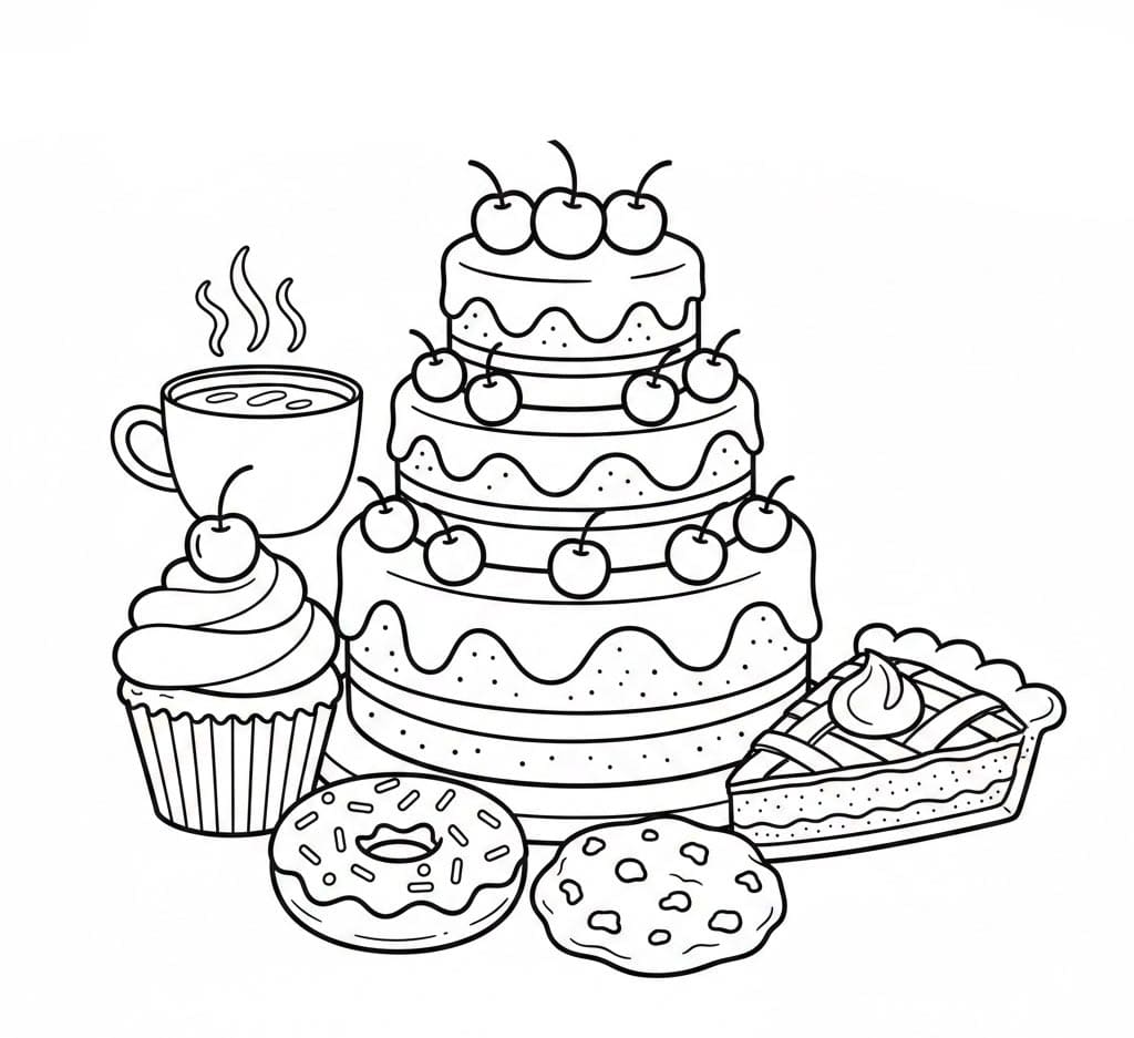 ระบายสี เค้กหลายชั้นกับคุกกี้