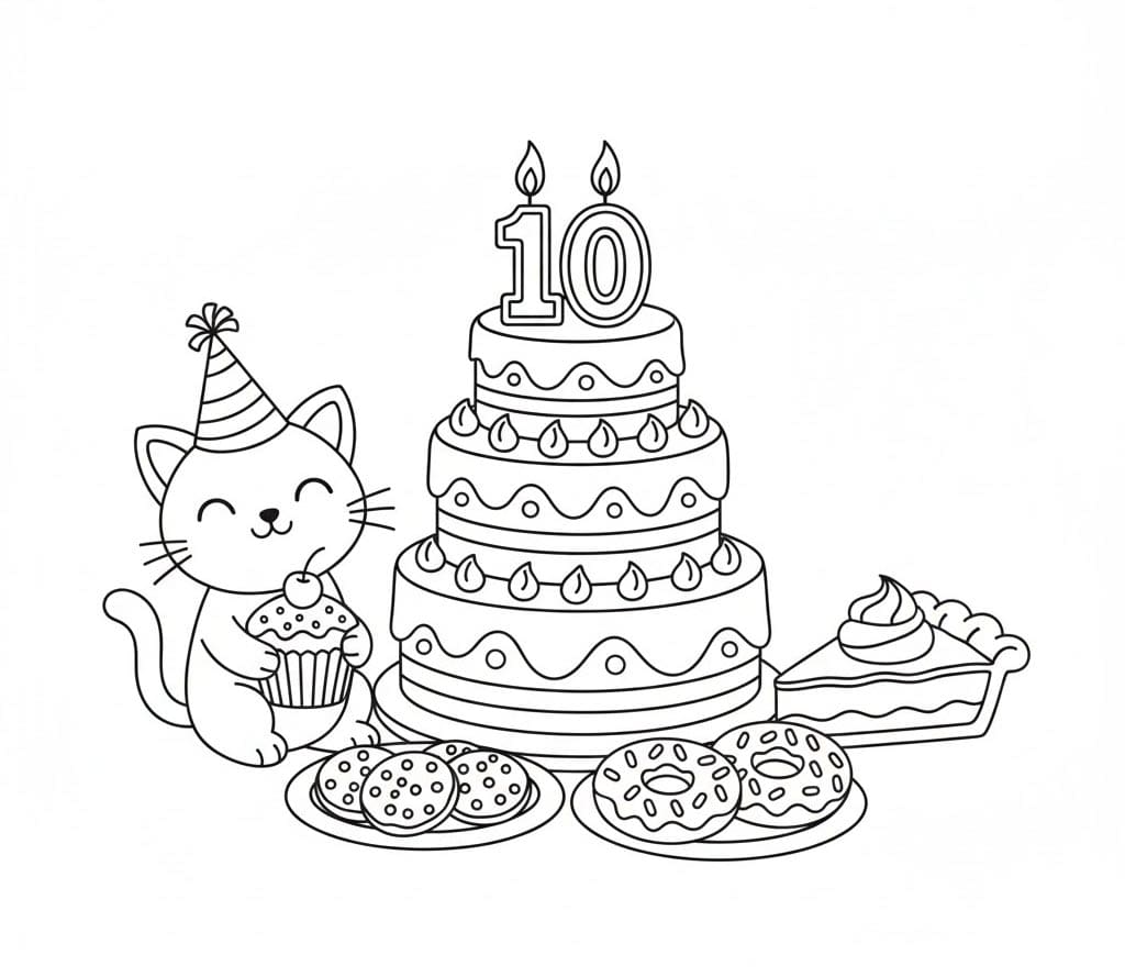 ระบายสี เค้กวันเกิดเลขสิบ
