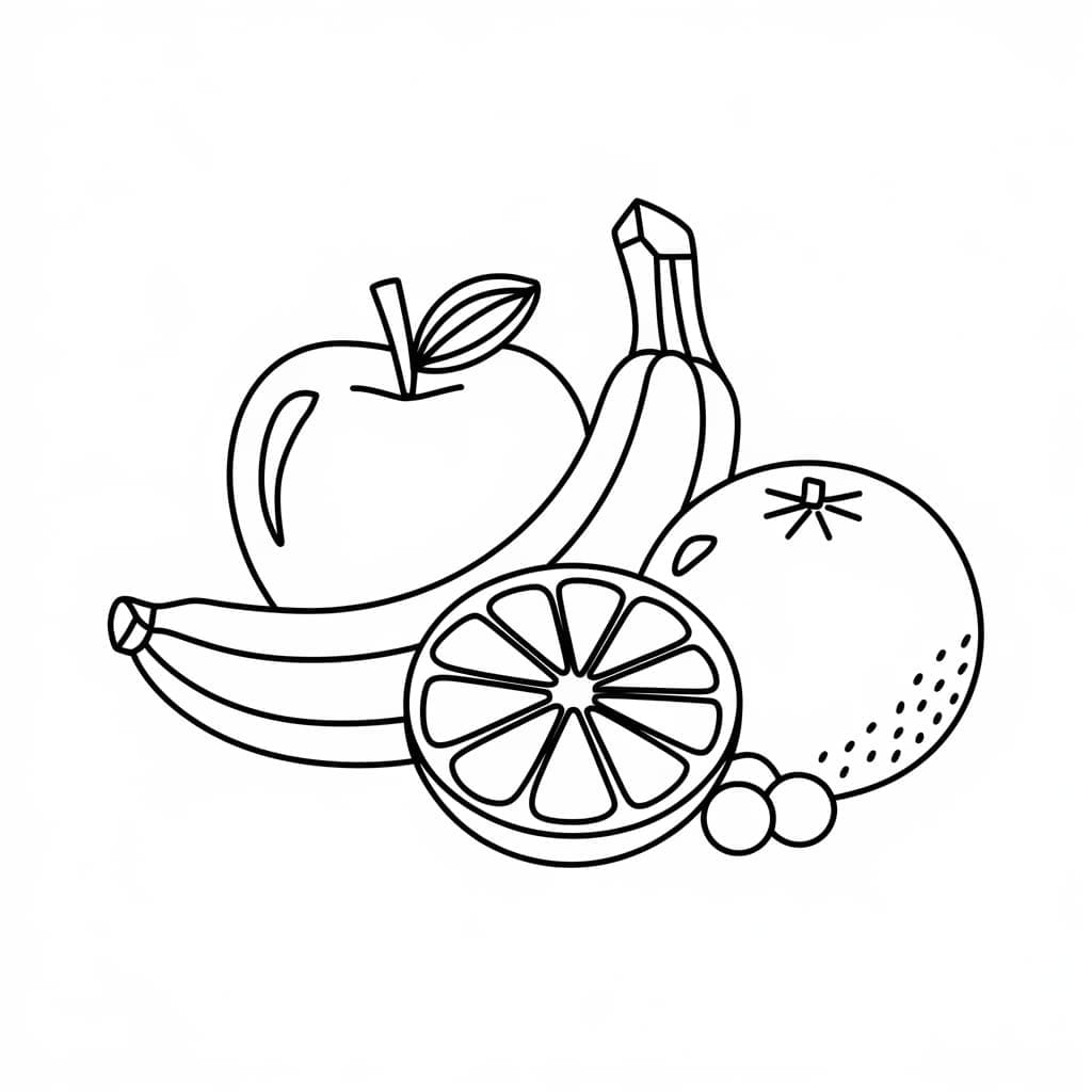 ระบายสี กล้วย แอปเปิ้ล ส้ม