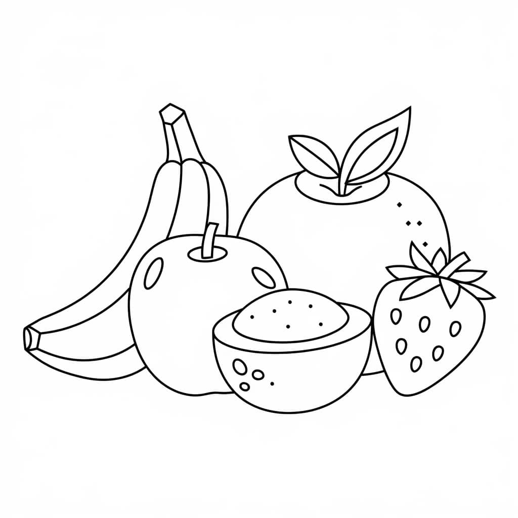 ระบายสี กล้วย แอปเปิ้ล ส้ม สตรอว์เบอร์รี