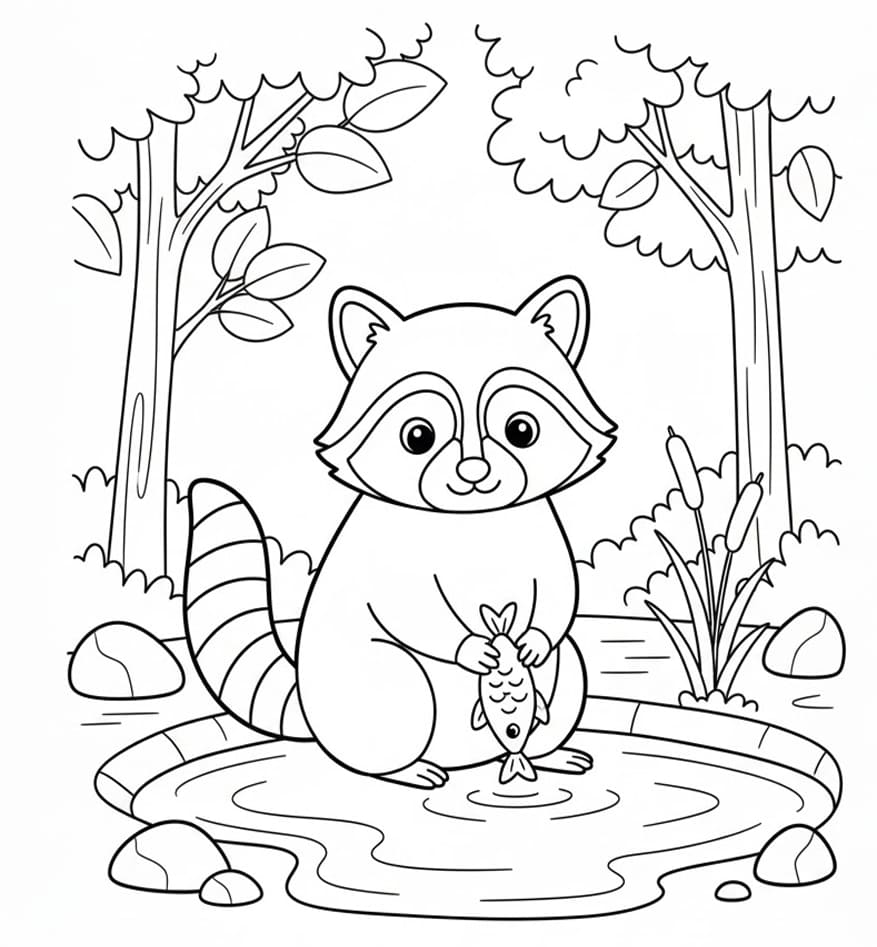 ระบายสี แรคคูนในป่าใหญ่