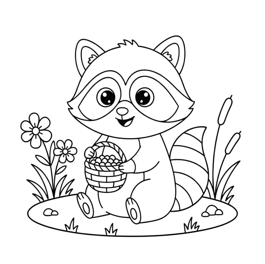 ระบายสี แรคคูนในวงกลมธรรมชาติ