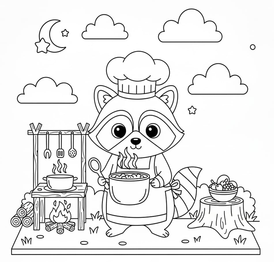 ระบายสี แรคคูนทำอาหาร