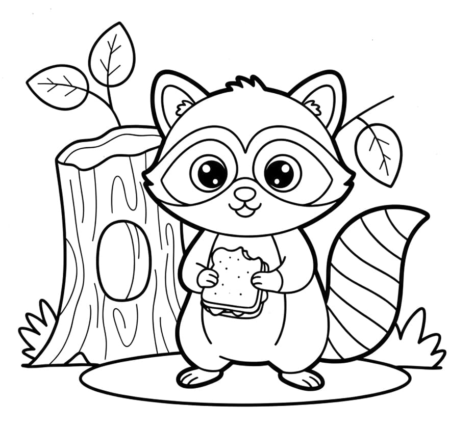 ระบายสี แรคคูนถือของขวัญ