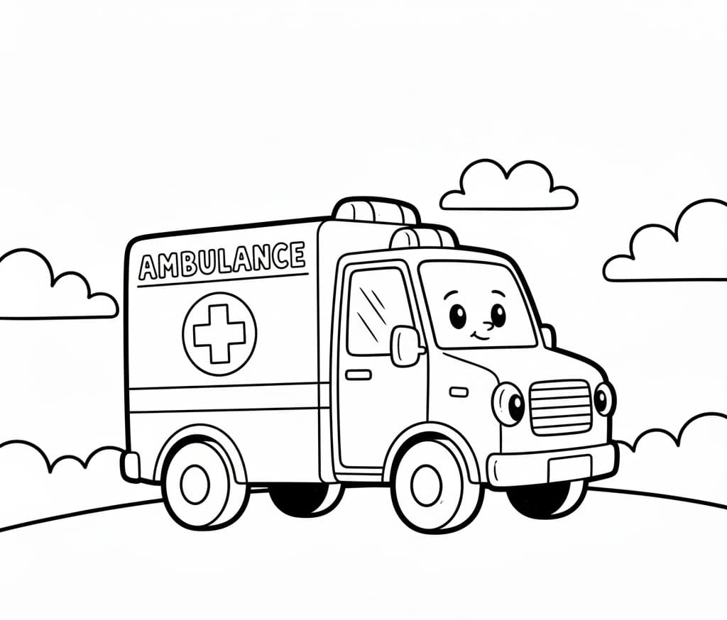 ระบายสี รถพยาบาลการ์ตูนน่ารัก