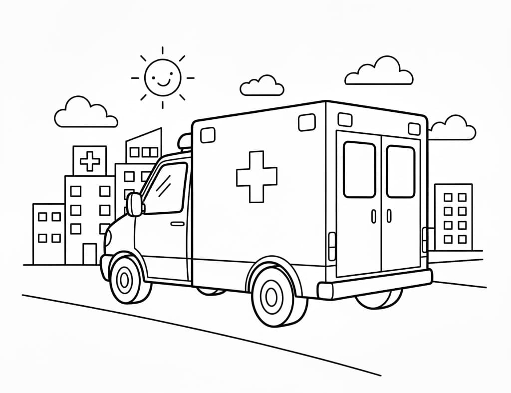 ระบายสี รถพยาบาลระหว่างอาคาร
