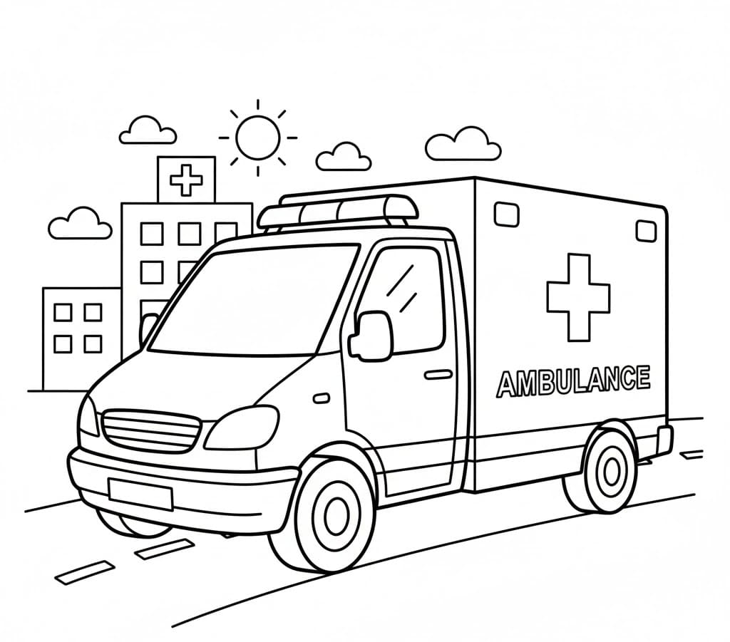 ระบายสี รถพยาบาลสมัยใหม่บนท้องถนน