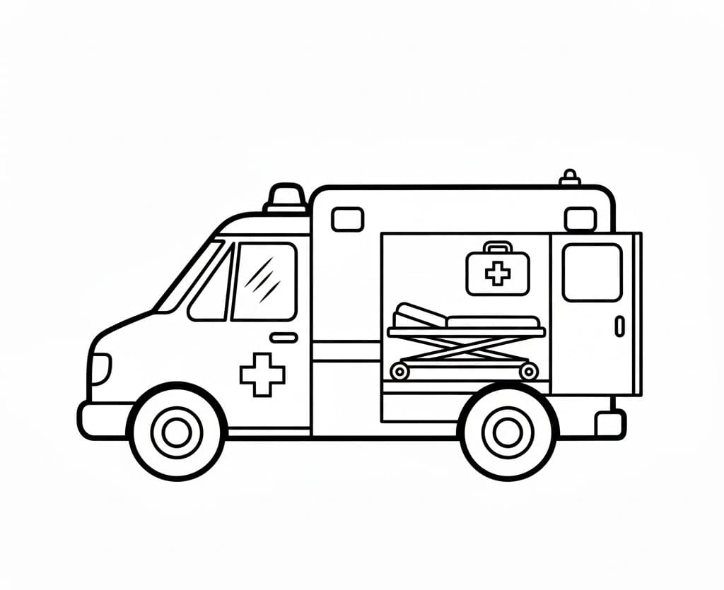ระบายสี รถพยาบาลที่มีประตูท้ายเปิด