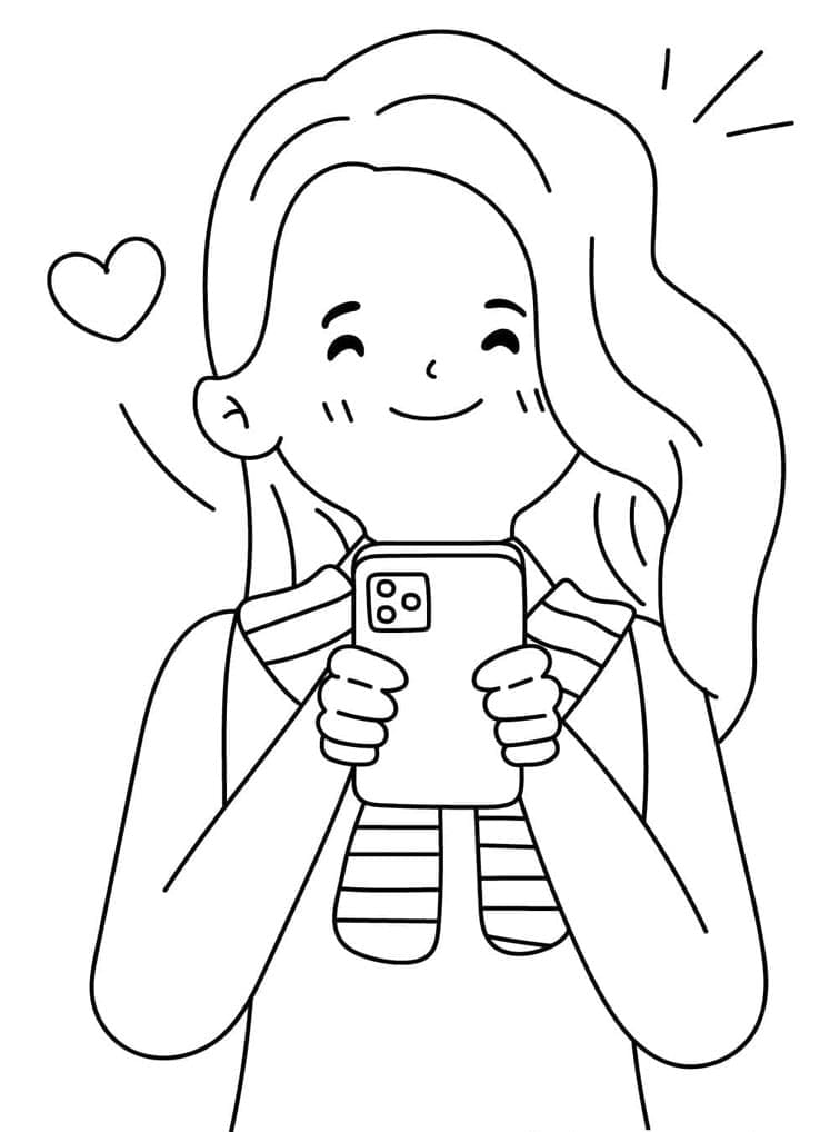 ระบายสี สาวน้อยแสนสุขกับไอโฟนของเธอ
