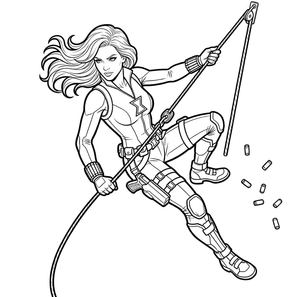 ระบายสี แบล็ควิโดว์โหนเชือก