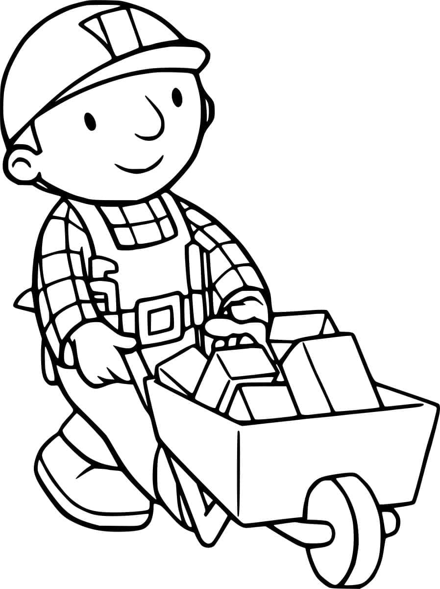 ระบายสี บ็อบกำลังเข็นจักรยานล้อเดียว