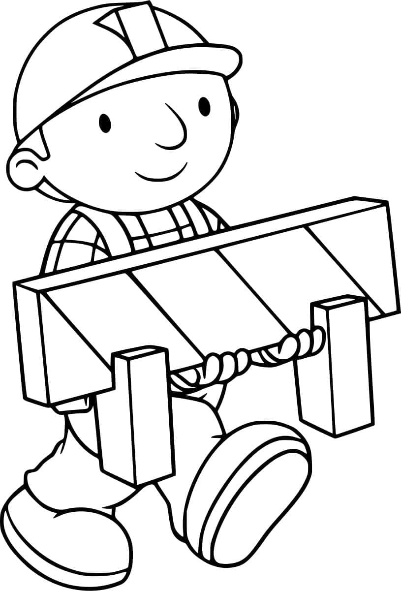 ระบายสี บ็อบกำลังถือบล็อกหลายชิ้นอยู่ในมือ