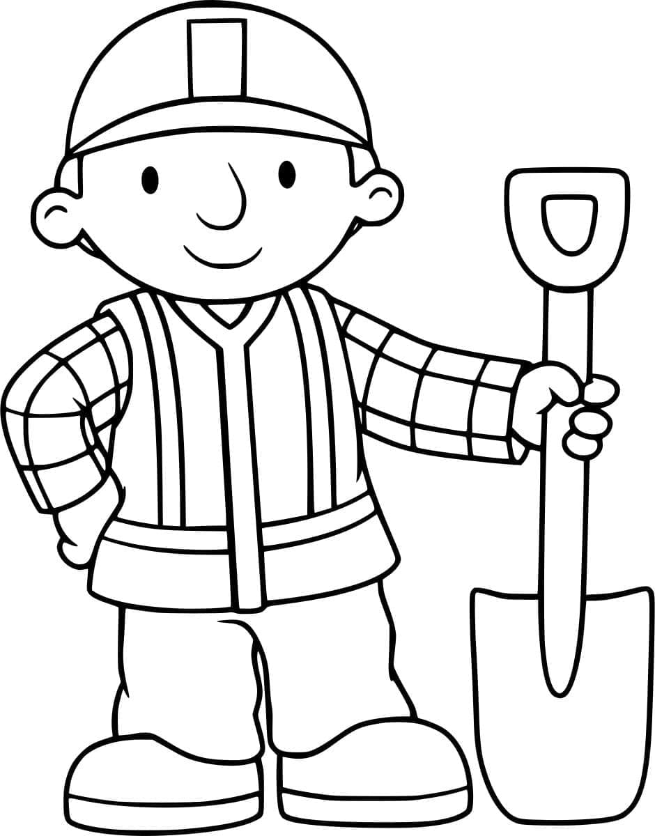 ระบายสี บ็อบกำลังถือพลั่วอยู่ในมือ