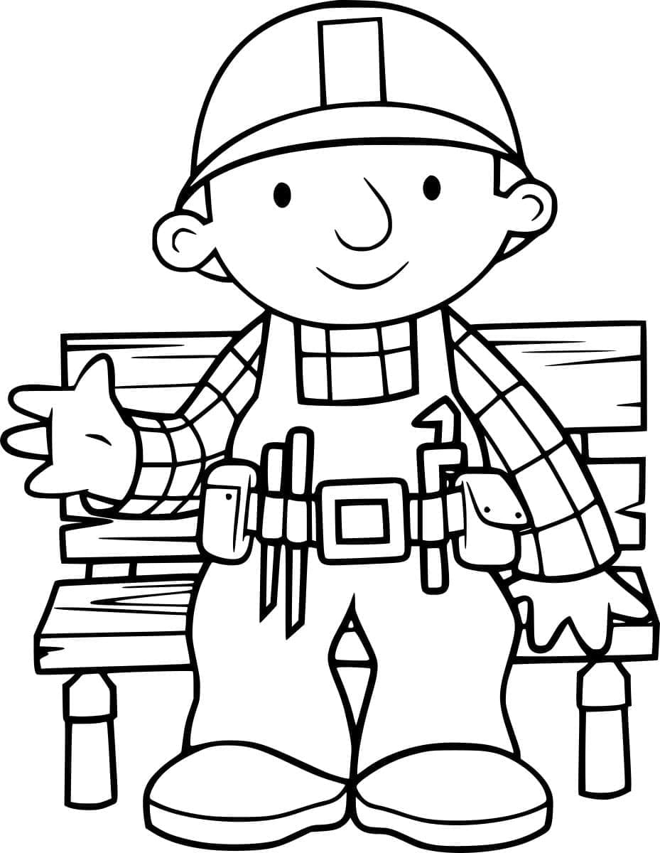 ระบายสี บ็อบนั่งอยู่บนม้านั่ง