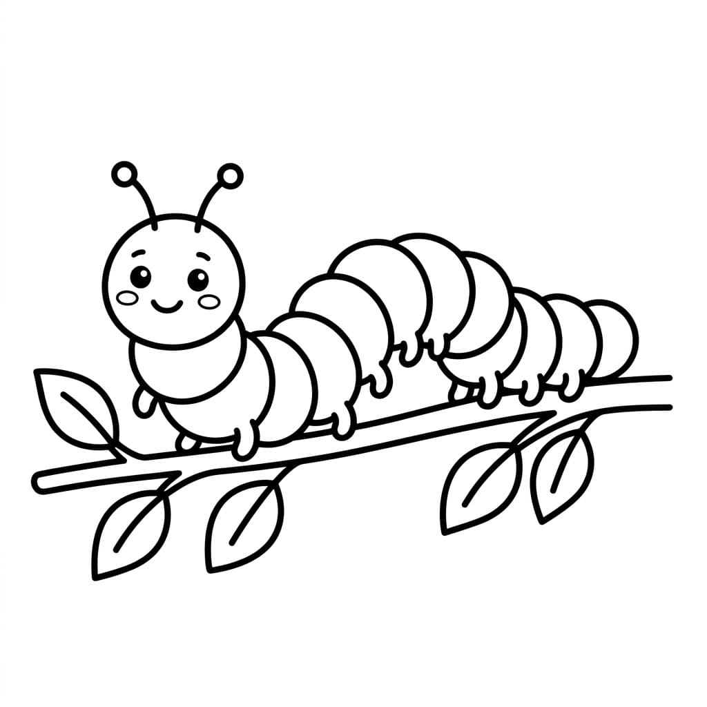 ระบายสี หนอนผีเสื้อบนกิ่งไม้