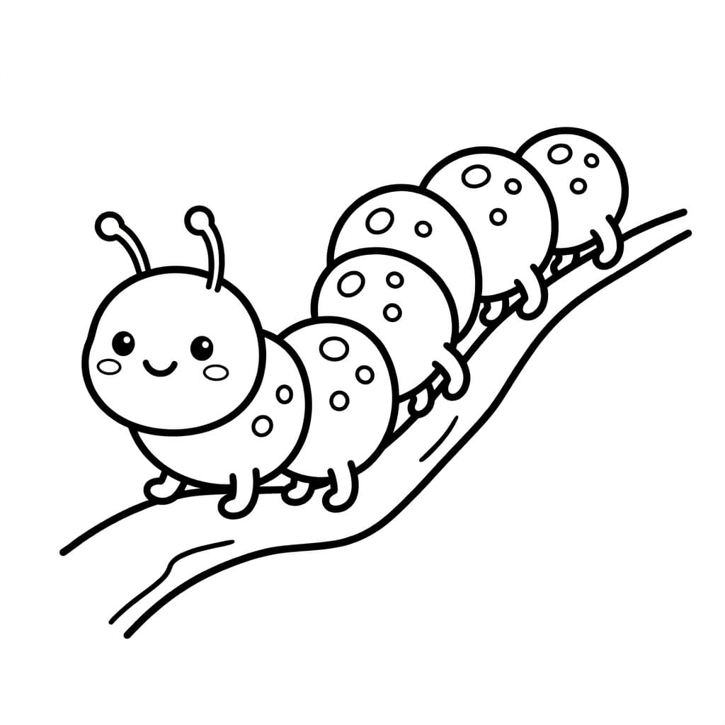 ระบายสี หนอนผีเสื้อปีนกิ่งไม้