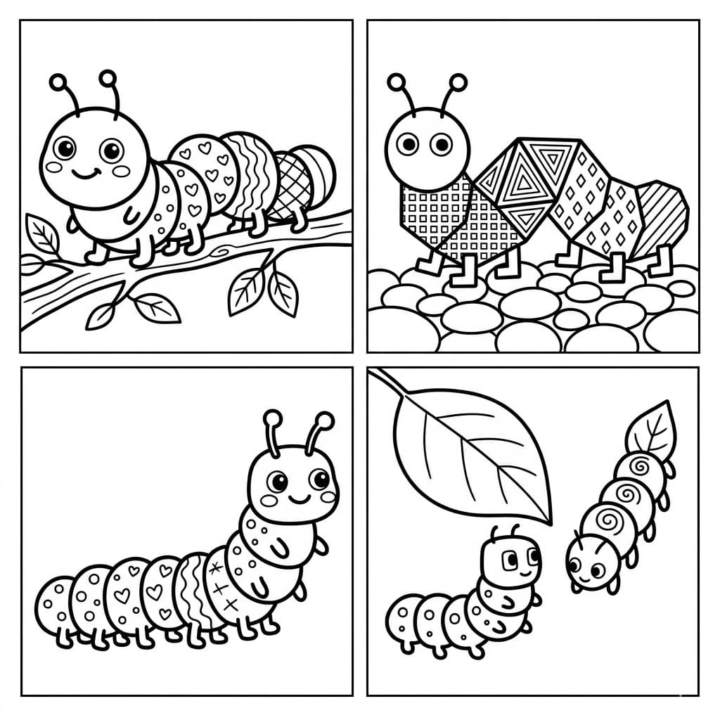 ระบายสี ครอบครัวหนอนผีเสื้อสุขใจ