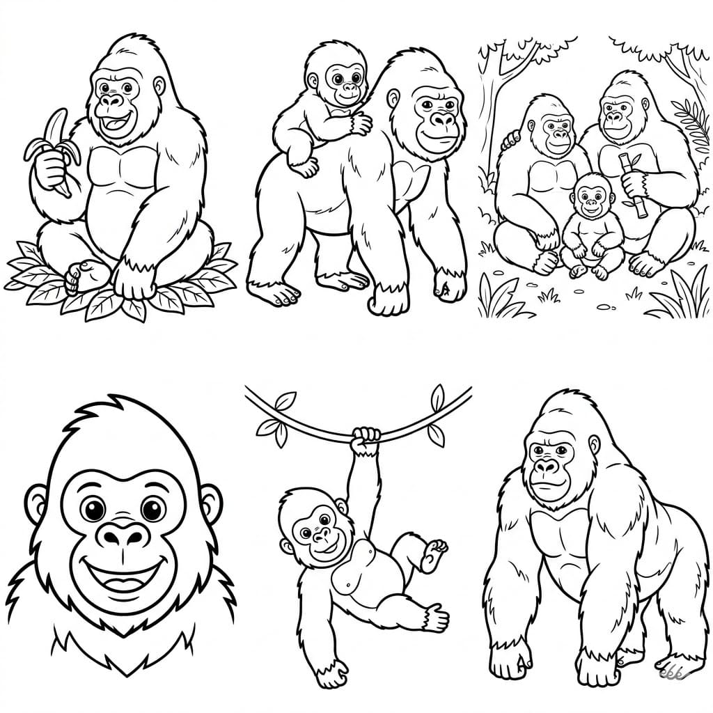 ระบายสี กอริลลาหลากหลายท่า