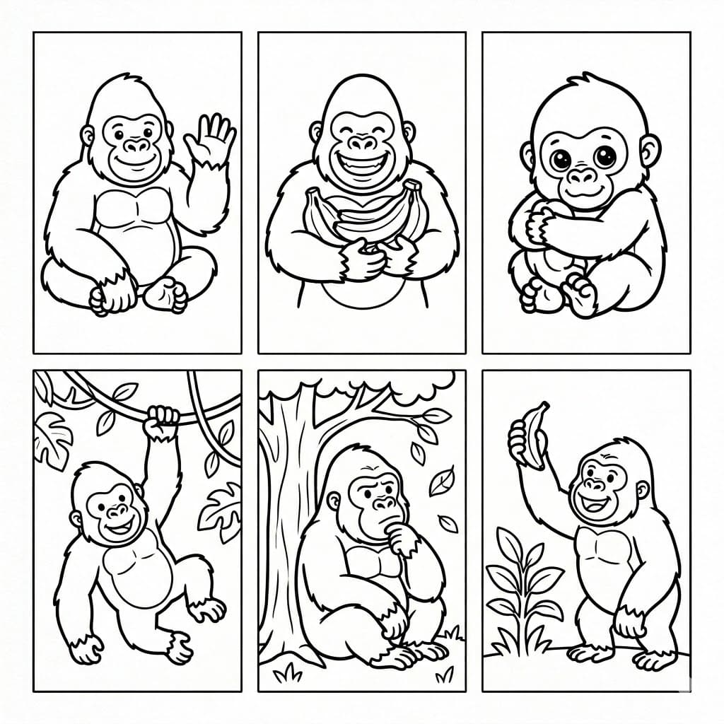 ระบายสี กอริลลาหลายท่าทาง