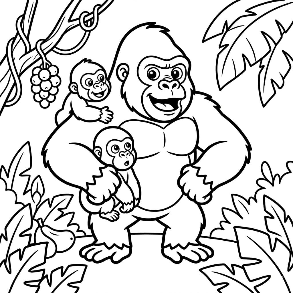 ระบายสี กอริลลาครอบครัว