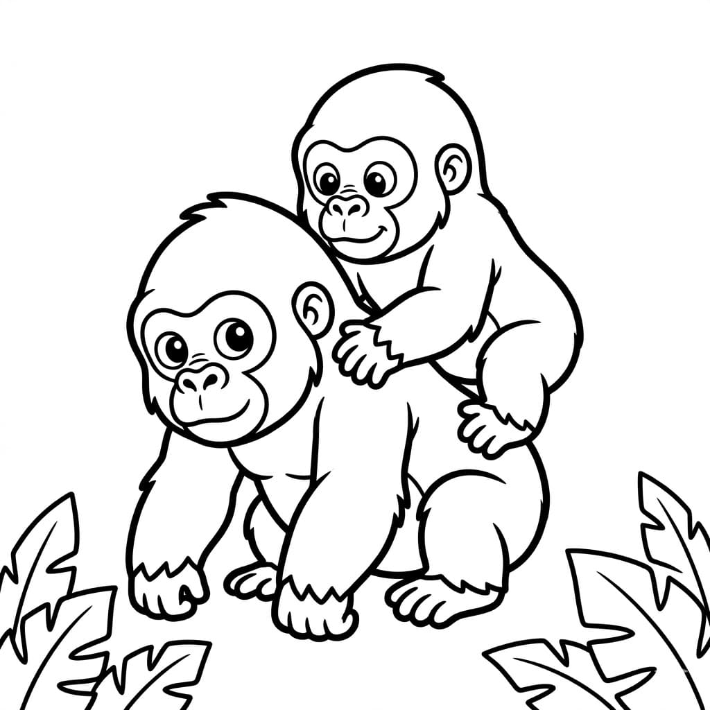 ระบายสี กอริลลาแม่ลูก