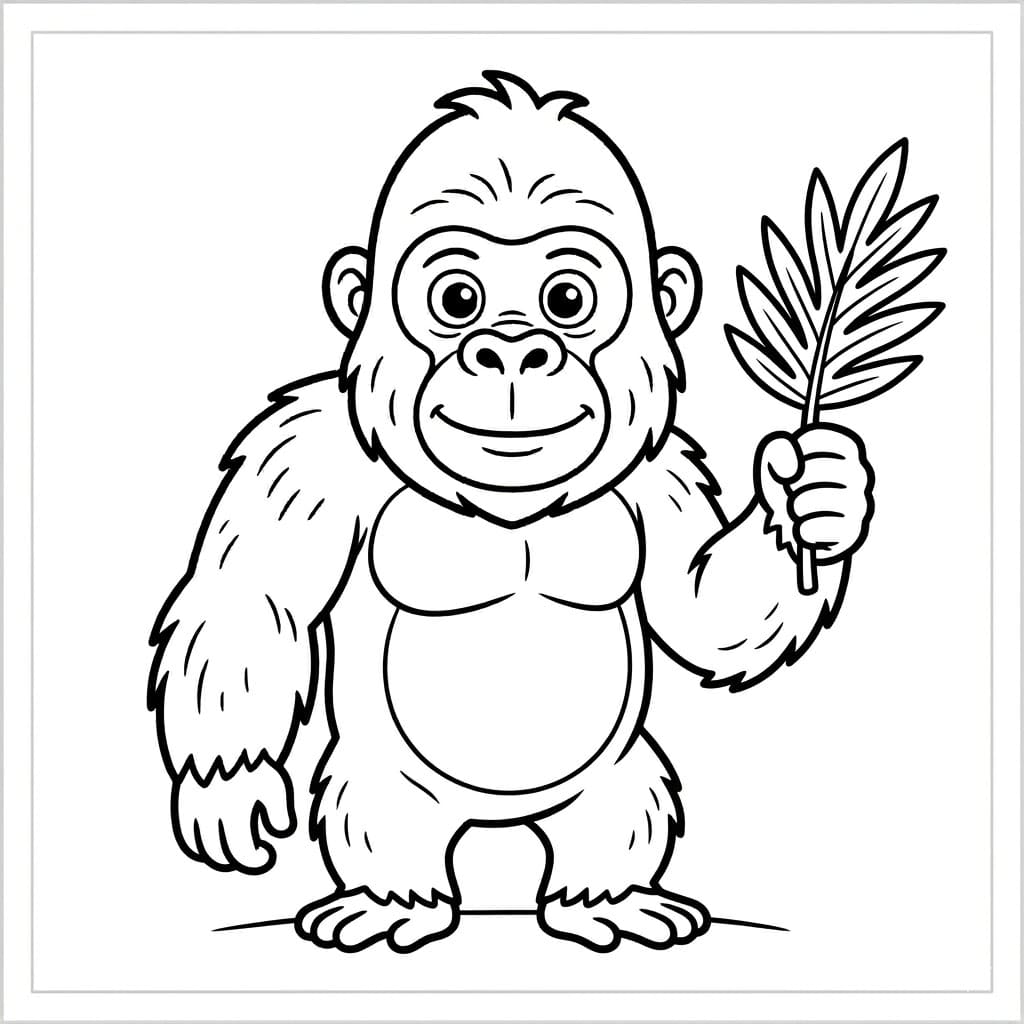 ระบายสี กอริลลาถือใบไม้