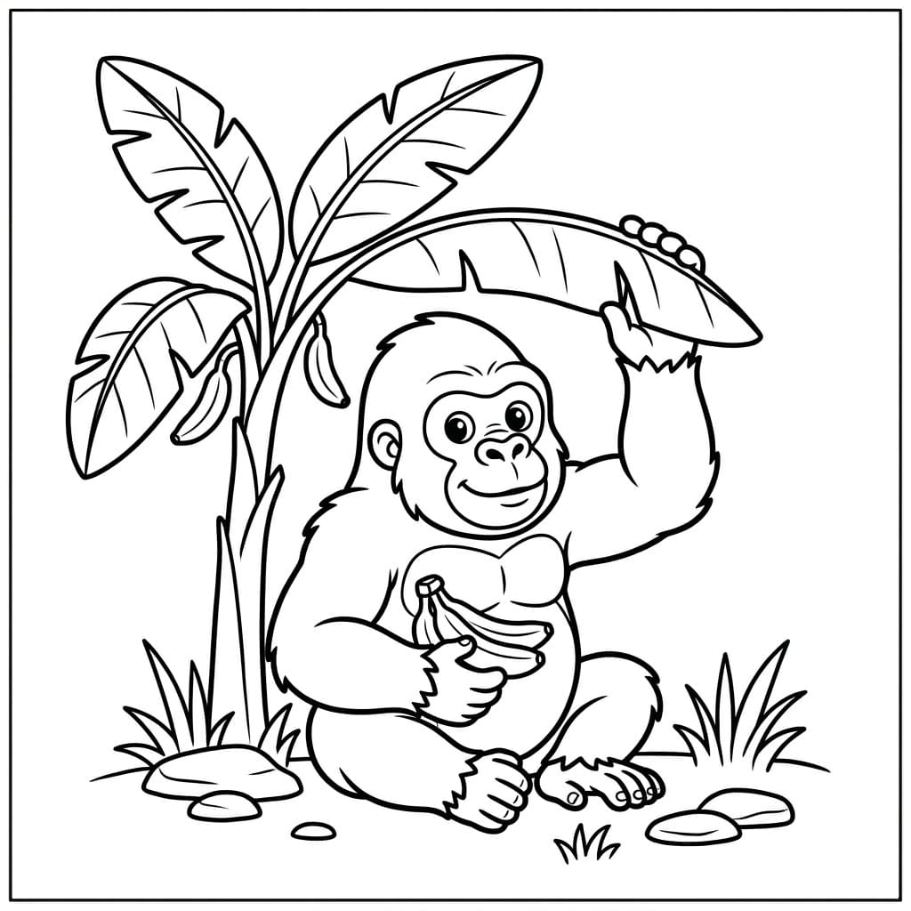 ระบายสี กอริลลาใต้ต้นไม้