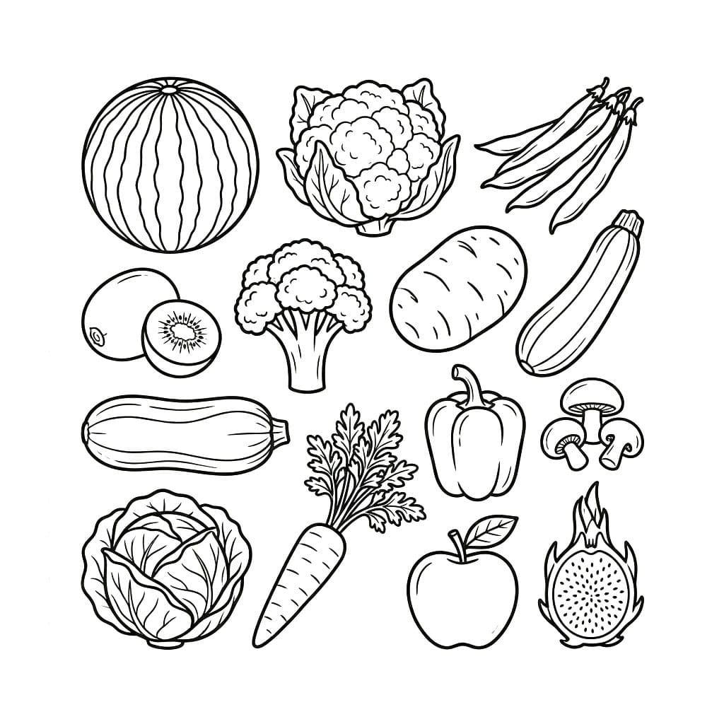 ระบายสี ผลไม้และผักรวม