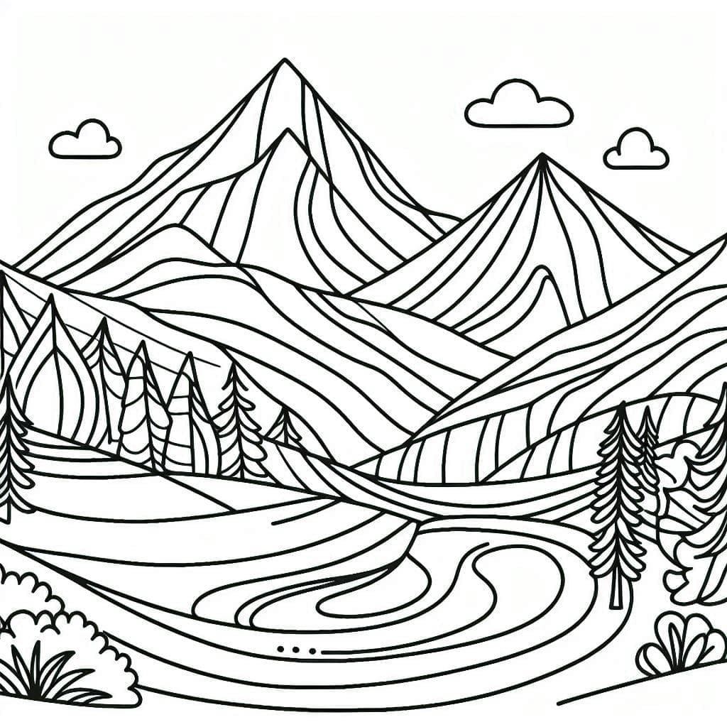 ระบายสี ภูเขาง่าย ภาพ