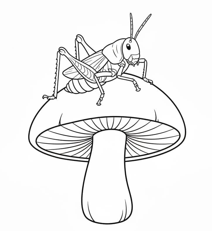 ระบายสี ตั๊กแตนบนเห็ด