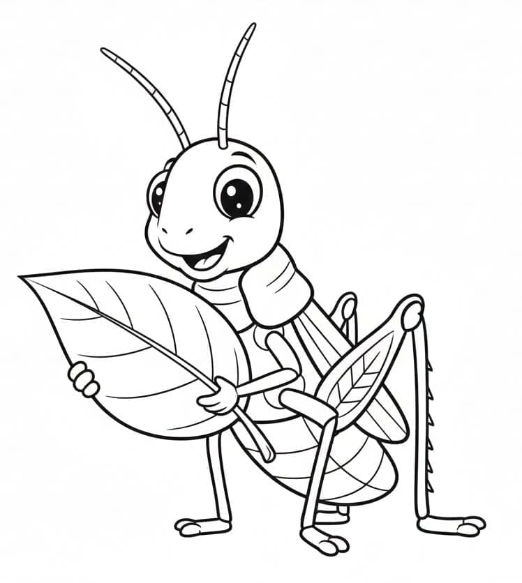 ระบายสี ตั๊กแตนคาบใบไม้