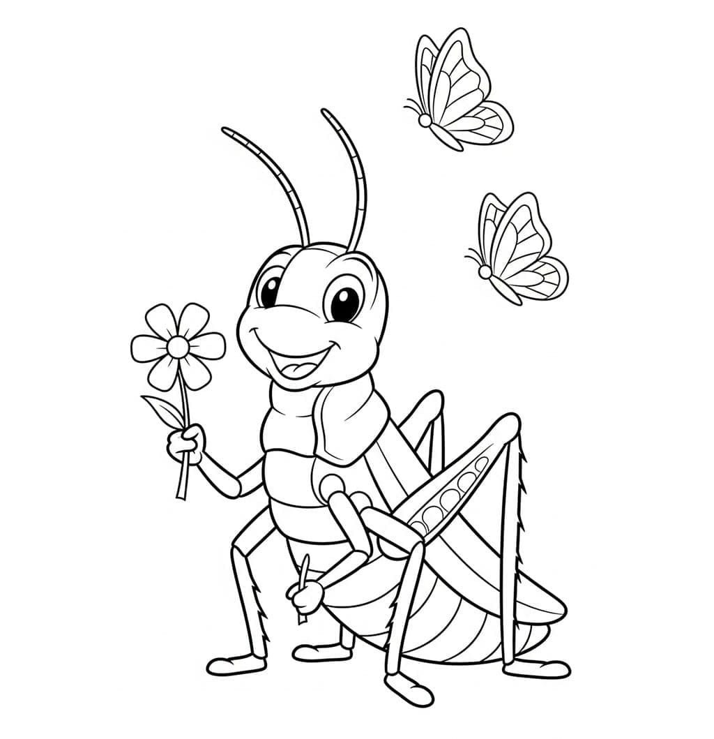 ระบายสี ตั๊กแตนและดอกไม้