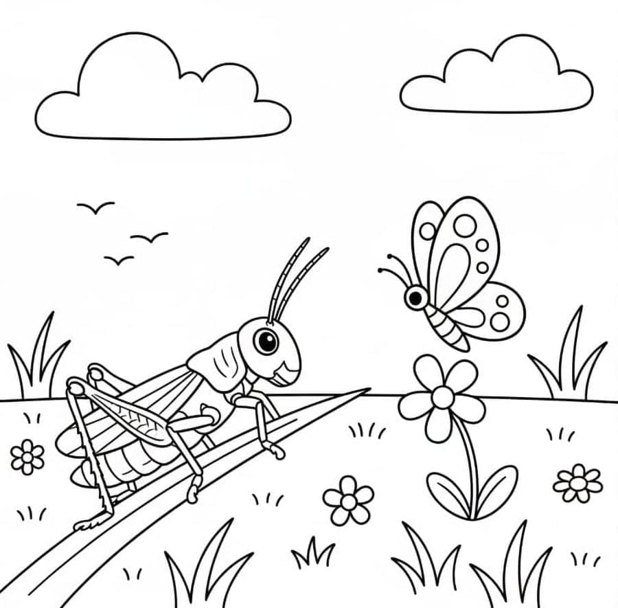 ระบายสี ตั๊กแตนและผีเสื้อ