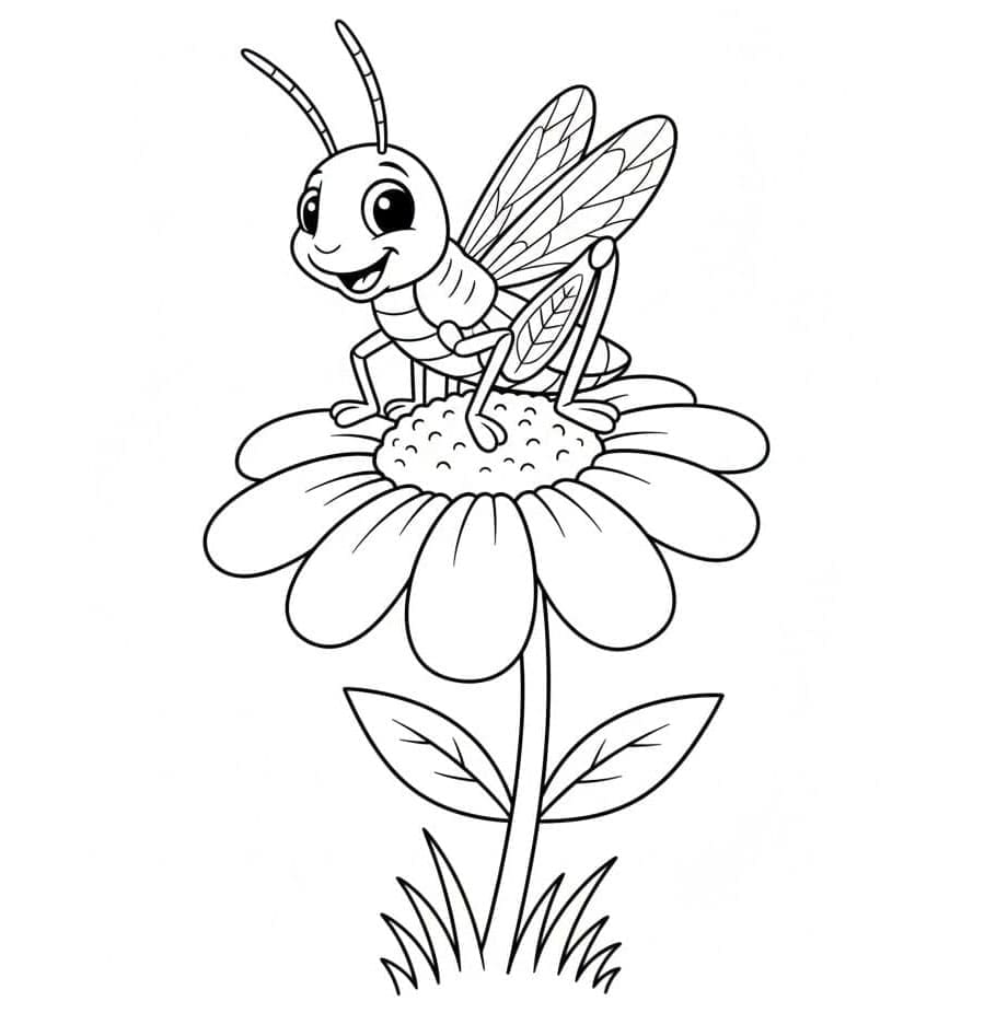 ระบายสี ตั๊กแตนในดอกไม้