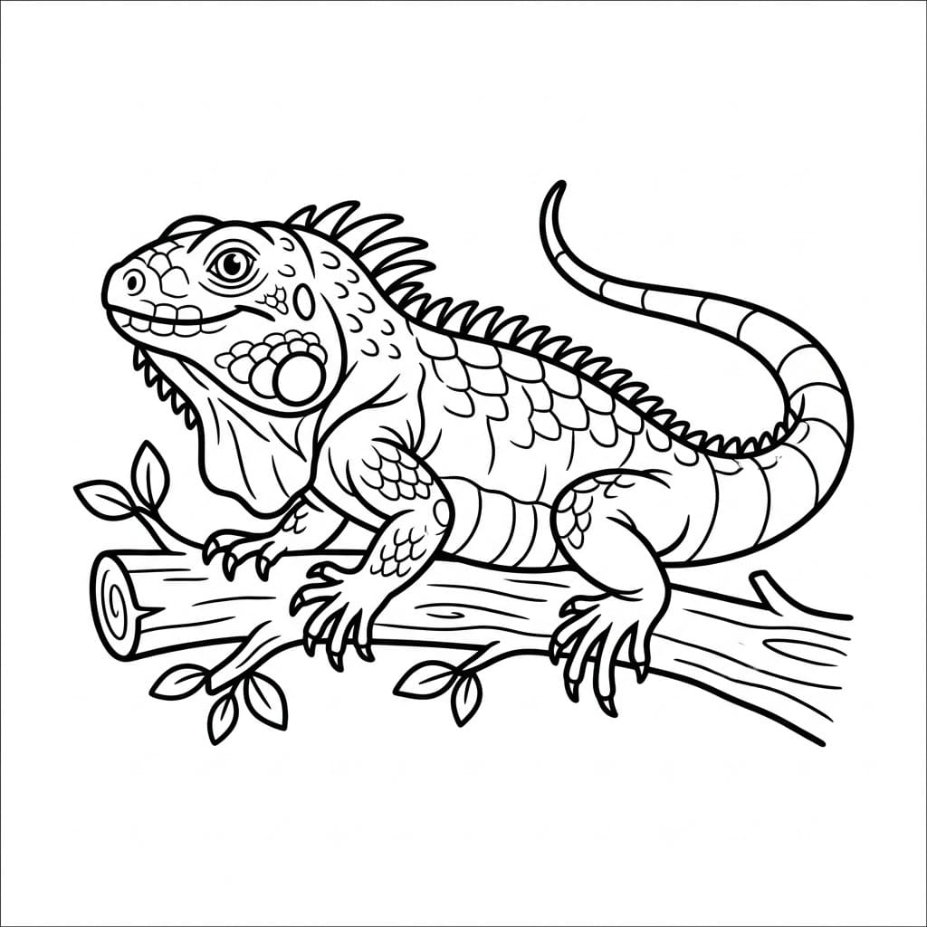 ระบายสี อิกัวน่าบนกิ่งไม้เล็ก