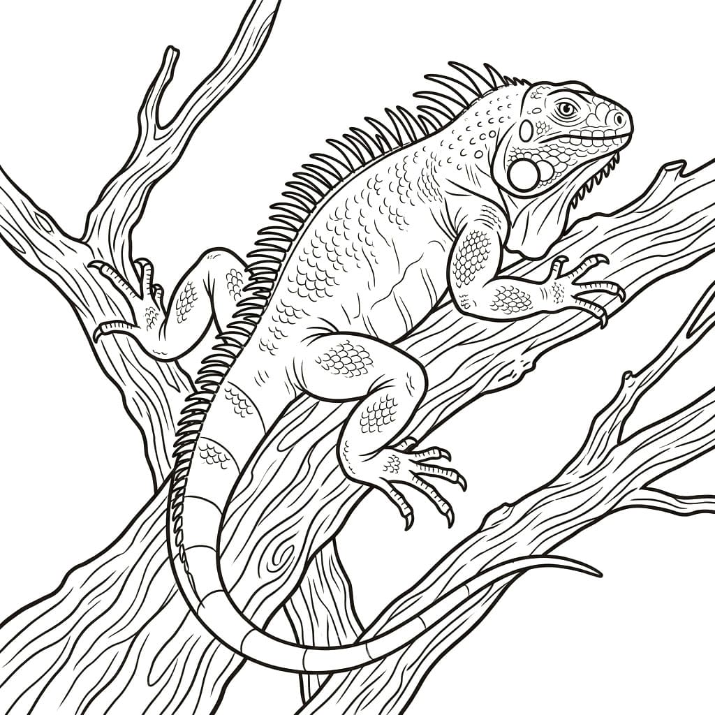 ระบายสี อิกัวน่าบนกิ่งไม้