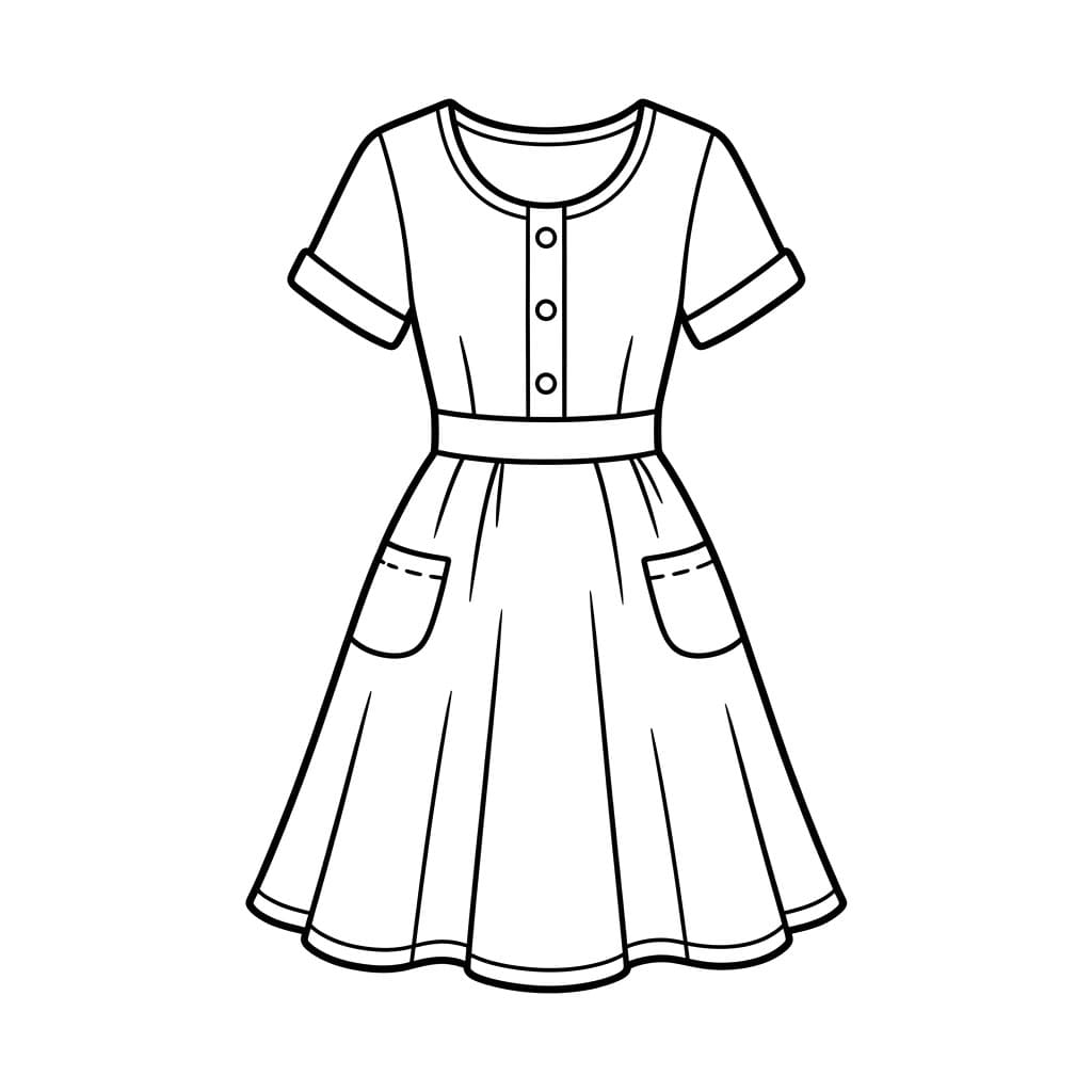 ระบายสี ชุดเดรสกระดุมหน้ามีกระเป๋า