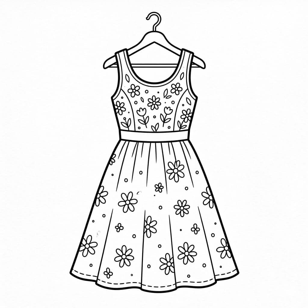 ระบายสี ชุดเดรสลายดอกไม้น่ารัก