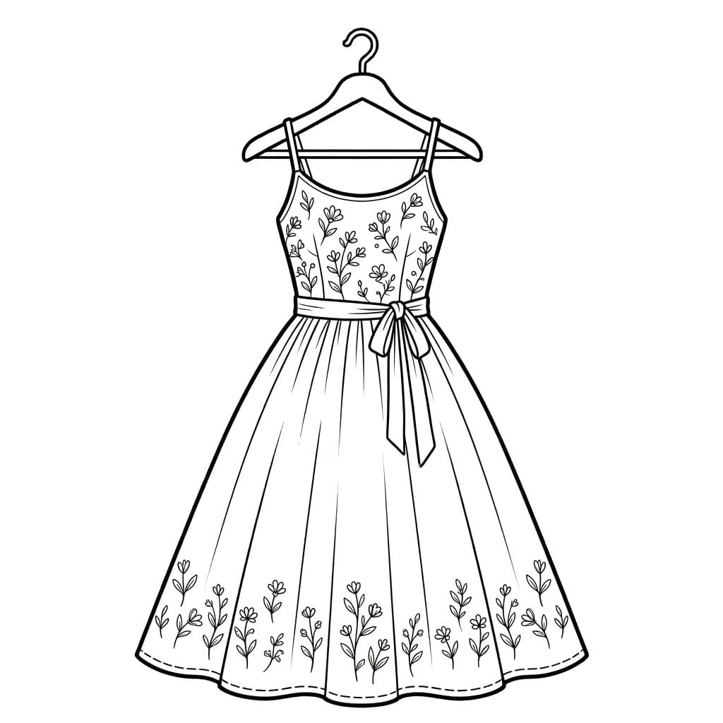 ระบายสี ชุดเดรสลายดอกไม้เรียบหรู