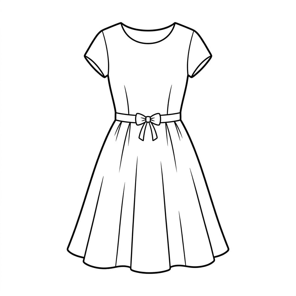 ระบายสี ชุดเดรสเรียบผูกโบว์