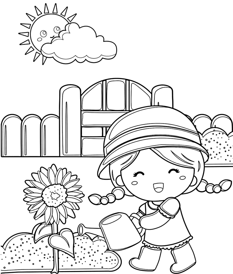 ระบายสี เด็กหญิงกับดอกไม้ในสวน