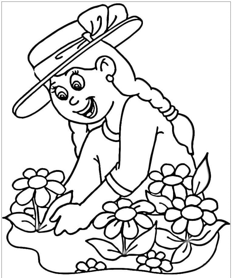 ระบายสี เด็กหญิงปลูกดอกไม้