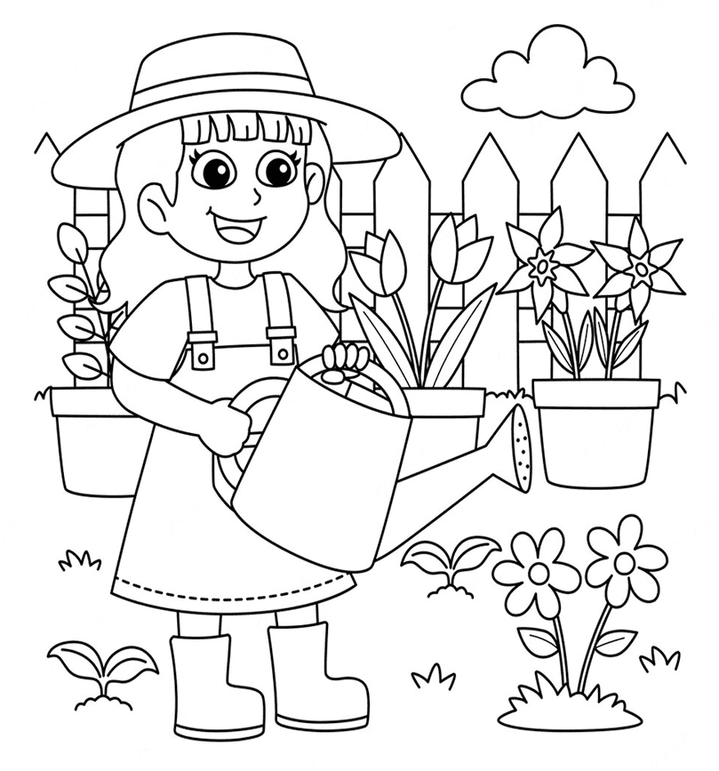 ระบายสี เด็กผู้หญิงคนหนึ่งรักสวน