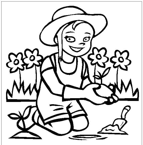 ระบายสี เด็กผู้หญิงทำสวน
