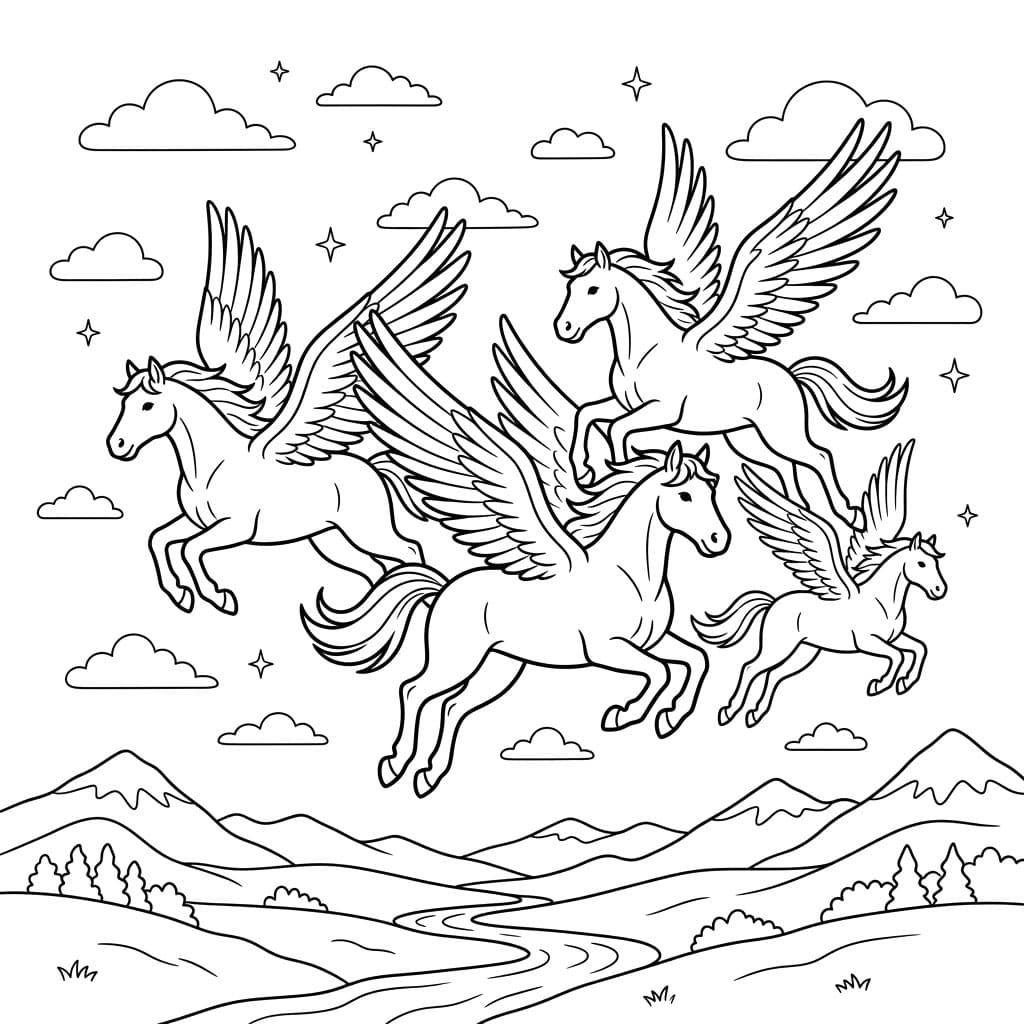 ระบายสี ฝูงเพกาซัส